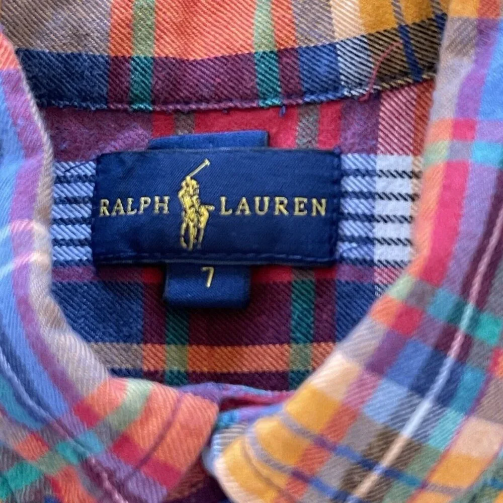 Ralph Lauren Shirts‎ Boys Size 5 Lot Of 2 Plaid Button Down Yellow Blue Orange
